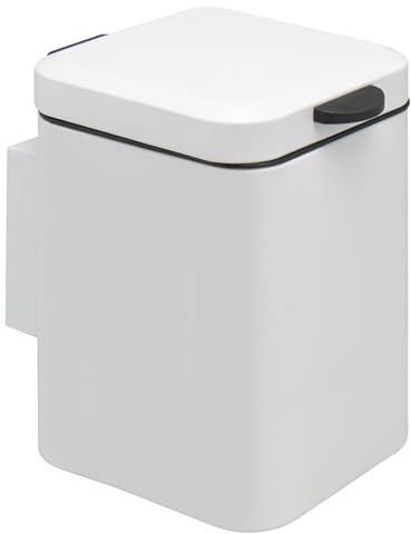 bremermann Cestino per cosmetici quadrato da parete con supporto a parete, cestino per rifiuti con montaggio a 2 vie, da incollare o forare, capacità 3 litri, in metallo bianco
