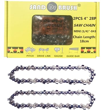 Chaînes de tronçonneuse, Scie à Chaîne pour 4 pouces Mini Tronçonneuse Rechargeable Main Chaîne de rechange，Pas 1/4LP，1.1mm，28 maillons，Longueur Chaîne 18cm，Plaque Guidage 13cm （2pcs)