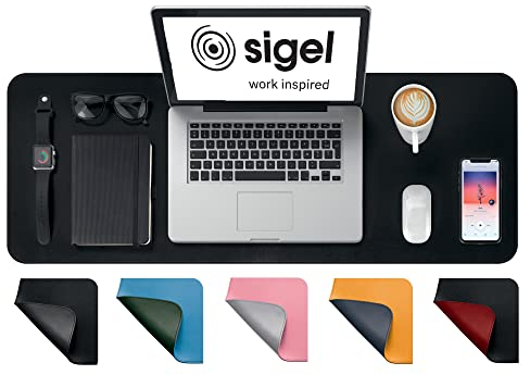 SIGEL SA604 Schreibunterlage - rollbar - wasserdicht - rutschfest - hochwertiges Lederimitat - schwarz - doppelseitig - 80 x 30 cm, nur 2 mm dick