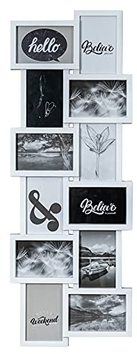 levandeo Bilderrahmen 12 Fotos 10x15 Weiß 32x83cm Fotogalerie Glasscheiben Fotorahmen 3D Optik Collage Bildergalerie Fotocollage