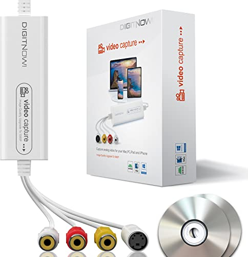 DIGITNOW! Tarjeta de Captura de Video USB 2.0, VHS VCR TV to DVD Converter, Compatible con Mac OS X PC Windows 7 8 10