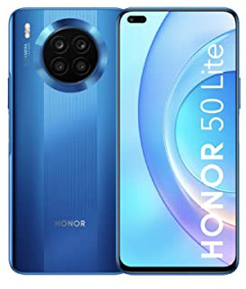 HONOR 50 Lite Mobile Phone, SIM-Free Unlocked Smartphone with 64MP Quad Camera, 66W Supercharge, 6.67” Full View Display, Dual Sim, NFC, 6+128GB（2 Year Warranty）