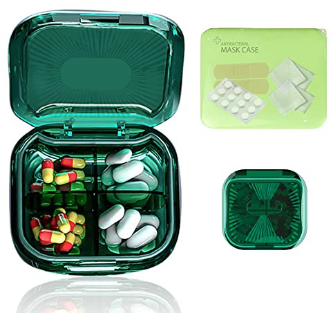 Pastillero de Bolsillo Transparente, Caja de Pastillas con 4 Compartimentos – Tomas, Organizador Medicación de Plástico Grado Alimenticio