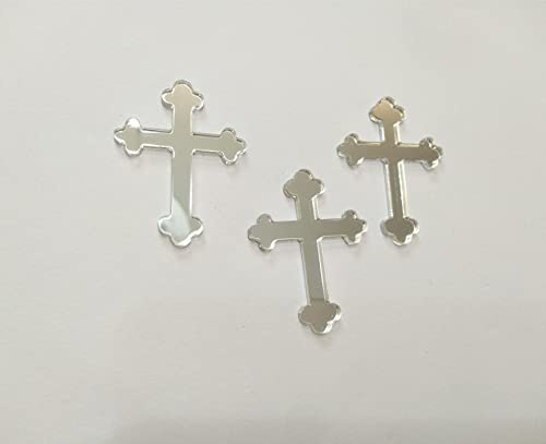 RUIXUAN 10 st akryl dop kors tårtdekoration, spegelkors tårtdekor, guld nattvardsgångskors (silver spegel, 5 cm)