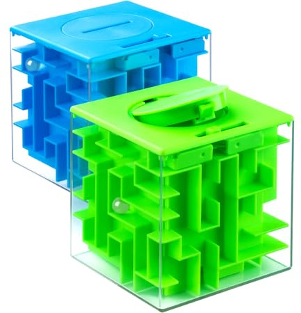 iKeelo Knobel Spardose für Kinder 2 Stück, Money Maze Geldlabyrinth, Macht Bargeld verschenken mehr Spaß – Magische Rätselbox und Denksportaufgaben für Kinder und Erwachsene (Blau + Grün)