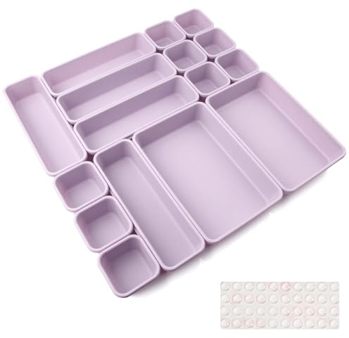 Lådor inlägg 16 st separationssystem krydda arrangör låda avskiljare badrum organiserare lådor set med silikon halkfri boll hemnes byrå kök skrivbord redskap (ljuslila)