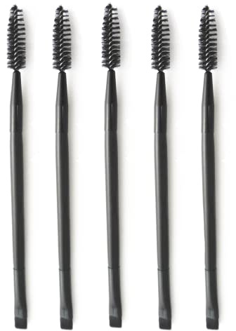 HAPPITON 5PCS Dual-Ended Eyebrow Brush - Angled & Spoolie - Soft Synthetic Bristles - Black - Eyebrow and Eyelash Brush
