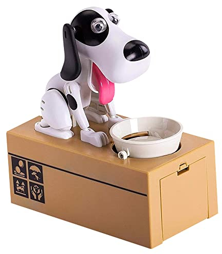 LUFEIS Hungriger Hund Spardose, Hundesparschwein, Hungrige Spardose Kinder Spardoses Hund Frisst Geld, Süße Hunde Stiehlt Münzen Wie Magische Münze KnabbertSpardose Geburtstagsgeschenk für Kinder-Weiß