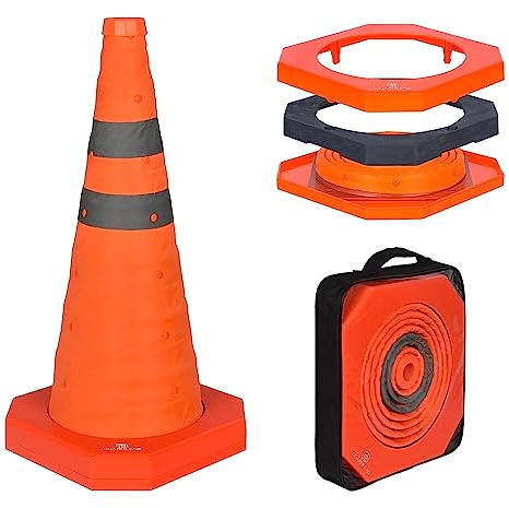 Coni stradali Traffico Pieghevole cono stradale, Blocco Stradale, stradali segnaletici, cono di sicurezza a striscia riflettente pop-up (1, 18in con base appesantita)