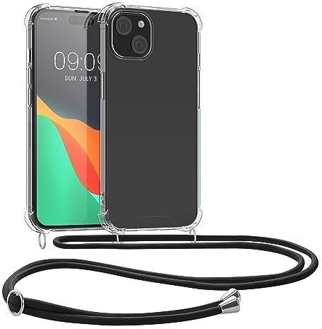 kwmobile Halsbandsfodral kompatibelt med iPhone 15 Fodral - Silikonskal med mobilkedja - Mobilskal med band Transparent Svart