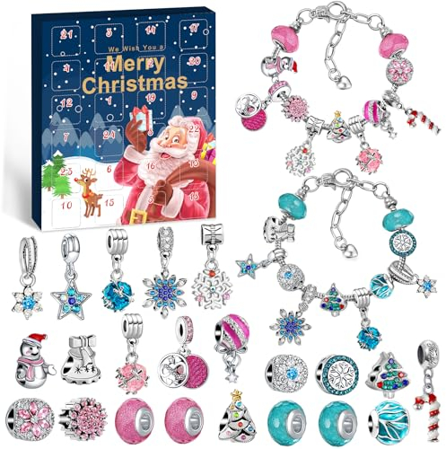 WEVOL Adventskalender 2025 Kinder Mädchen, Adventskalender Schmuck Mädchen 24 Füllung Weihnachtskalender Schmuck Basteln Mädchen Geschenke, Charm Armband Kit Geschenk Mädchen 5 6 7 8 9 10 11 12 Jahre