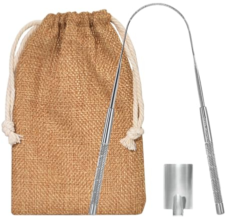 Y-Kelin 1 Stück Edelstahl-Zungenschaber mit Aufbewahrungstasche und Haken, Zungenschaber aus Metall für Erwachsene, für Mundpflege, frischen Atem und saubere Zunge (U-förmig und offener Typ)