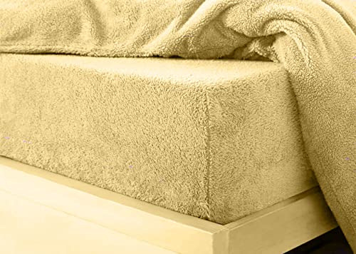 Lenzuolo con angoli in pile Teddy Bear, extra profondo, 30 cm, o copripiumino per letto singolo, matrimoniale, king e super king size UK (coppia di federe ocra)