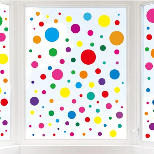 Whaline 194Pcs Colorful Polka Dots Window Clings Back to School Window Decals Double-Sided Large and Small Round Polka Dot Glass Decor for Students Bedroom Classroom Playroom Decor