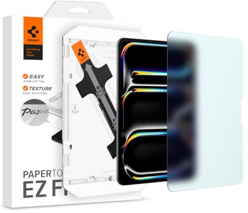 Spigen PaperTouch EZ Fit Schutzglas kompatibel mit iPad Pro 11 Zoll (M5, 2025) 8. Generation / (M4, 2024) 7. Generation, Papier Textur, Matt, inklusive Installationskit, 9H Härte