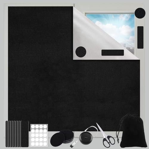 ZOCONE Tela Oscurecedora 145x300cm Estores Opacos sin Taladrar Negra Portátil Tela Opaca Termica Aislante Persianas Interiores Protección Solar para Ventanas Techo Puertas