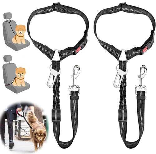 Dog Car Seat Belts 2 Pcs, Dog Car Harness, Adjustable Elastic Bungee Harness Dog Seatbelt with Seatbelt Clip, Car Safety Buckle Seat Belt for Pet