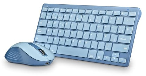 NGS Fantasy Kit Blue -Combo Teclado y Ratón Idioma Español QWERTY Recargable Inalámbrico Silencioso, Multimodo (2,4 GHz/BT1/BT2), 12 Teclas Multimedia, dpi Ajustable, Compatible con PC/Mac/Tablets
