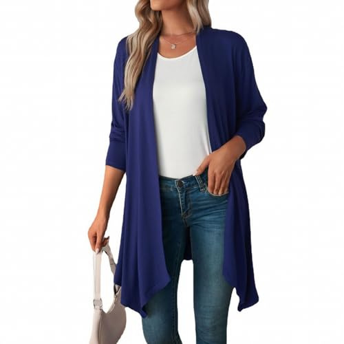 MSIYOW Cardigan Donna Lungo Manica Lunga Cardigan Leggero Estivo Autunnale Coprispalle Elegante Casual (2XL, Blu Scuro)