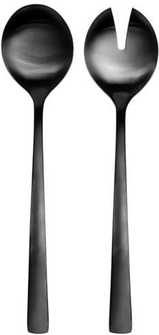 Set di posate da insalata Intirilife in acciaio inox 18/0 nero -24,5 cm- Set di posate 2 pezzi, forchetta da insalata, cucchiaio da portata, acciaio inox lucido, opaco, lavabile in lavastoviglie