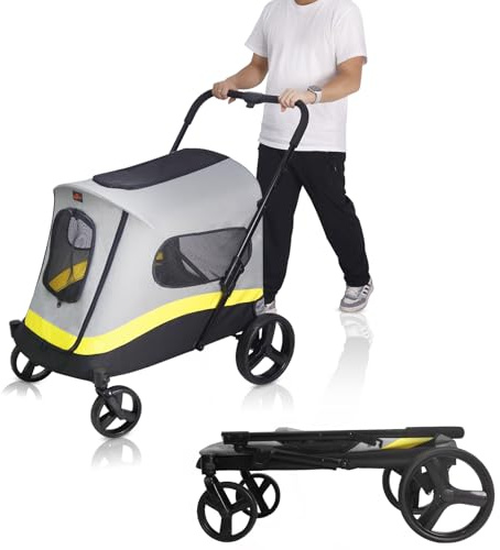 BingoPaw Foldable Extra Large Dog Stroller with Rain Cover Included Loads Up to 45kg