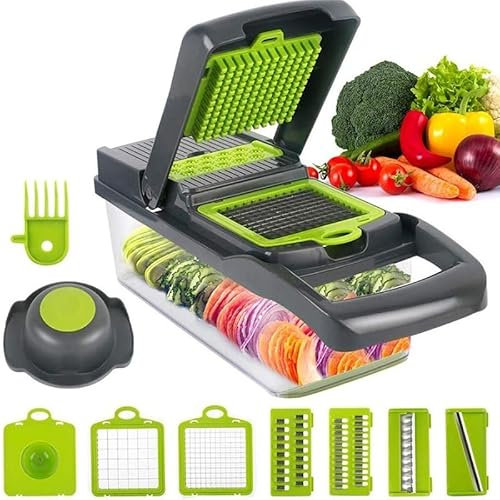 Vegetable Chopper, Food Chopper, Veggie Slicer & Dicer, Multifunctional 14-in-1 Cutter, Onion Chopper, Grater with Container, Kitchen Gadget for Veggies, Fruits & More