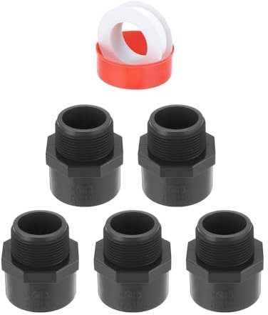 QUARKZMAN 5 Pcs 1-1/4 Adaptador de Tubería PVC Macho para SCH40 Acoplamiento Deslizante Conector Roscado Macho a Macho con Cinta de Sellado, Socket X NPT Macho, Gris Oscuro