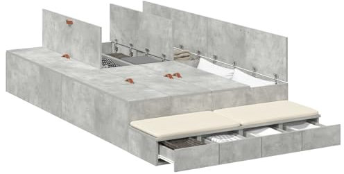 vidaXL Stauraumbett Beton Grau 120X190 cm Robuste Konstruktion Stylishes Design Mit Viel Stauraum Indoor Schlafzimmermöbel Industrieller Stil Holzwerkstoff Erwachsene Moderne Lösung