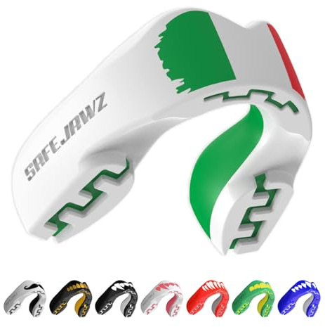 SAFEJAWZ Bandiera d'Italia Paradenti Sportivo Adulti e Bambini Contatto Completo per Tutti Gli Sport, tra Cui Rugby, MMA, Hockey, Judo Arti Marziali e Boxe