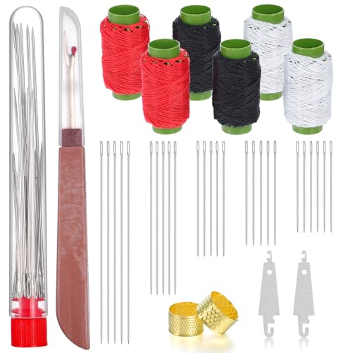 Lot de 33 aiguilles à coudre en acier avec enfile-aiguille - Kit d'outils de couture avec aiguilles en acier - Rouleaux de fil - Séparateur d'aiguille - Dés à coudre - Kit de couture portable