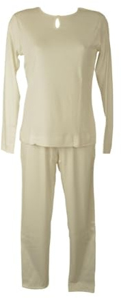 RAGNO Pigiama Donna Collo a Goccia con Bottone Thermo Cotton Caldo Cotone Invernale Articolo DR94NU, 004 Avorio, Taglia 46