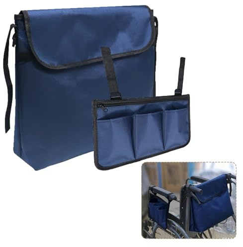 ZSUIQIN 2 Piezas Bolsa para Silla de Ruedas, Bolsa de Almacenamiento Sillas de Ruedas, Mochila para Silla de Ruedas, Organizador Lateral para Silla de Ruedas, Bolsillo Lateral para Silla(Azul Marino)