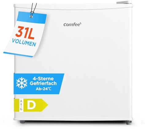COMFEE' RCU40WH3EU(E) Mini Congelatore 31 L, Congelatore Compatto con Porta Reversibile, Classe 4 Stelle, Silenzioso, Termostato Regolabile, Ripiano Rimovibile, Bianco