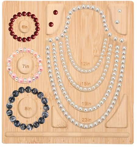 Bpyhebe Bead Boards for Jewelry Making, 26×24cm Natural Bamboo Beads Design Tray with Size Measurement, Multi-partition Portable Sturdy Necklace and Bracelet Making Kit for DIY Craft(A)