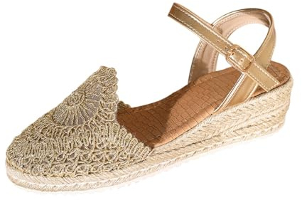 Sandaletter damer med kilklack, sandaler damer bekväma espadriller skor bak öppna platåsandaler lätta strandsandaler halkfria kilsandaler nätvävda sandaler urholkning kilsandaler