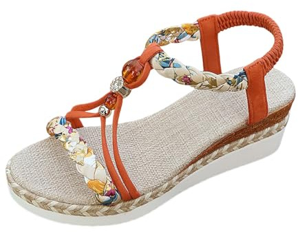 Wide Fit Sandals For Women,Beach Sliders Women Sommer,Bohemian Beaded For Elegant Summer Beach Slide Shoes With Ankle Strap Comfortable Casual Orthotic Arch Support Casual Walking Shoes Slipper