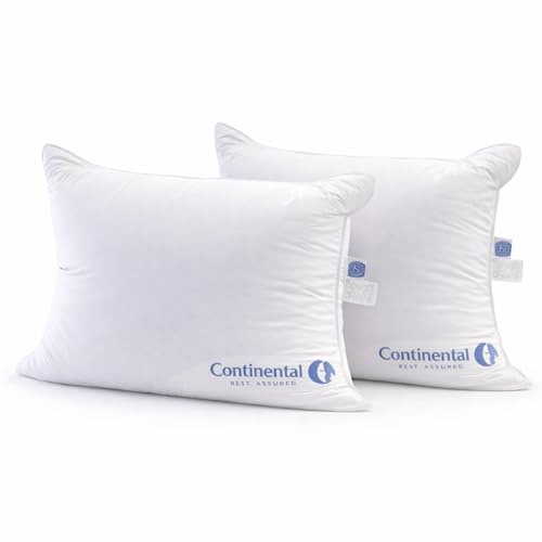Continental Bedding Hotel Style Dual Chamber Down Feather Pillow 300 Thread Count Cotton Side and Back Sleepers, Queen Size 2 Pack