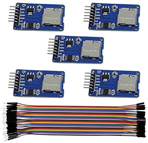 Stemedu 5PCS Micro SD Card Reader Module Memory Storage Mini TF Card Adapter SPI Interface Breakout Board for Arduino for Raspberry Pi with 40P Jumper Cable
