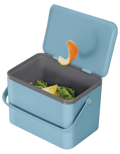 EKO Food Waste Compost Bin, Kitchen Countertop Food Waste Caddy, Titanium Blue, 4 Litre