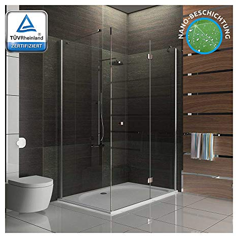 Alpenberger Antikalk Eck-Duschkabine 120 x 100 x 195 cm | ESG-Sicherheits-Glas (6 mm) | Vereinfachte Montage | Absolute Fachhandelsqualität | Hochwertige Aluminiumprofile & Massive Scharniere