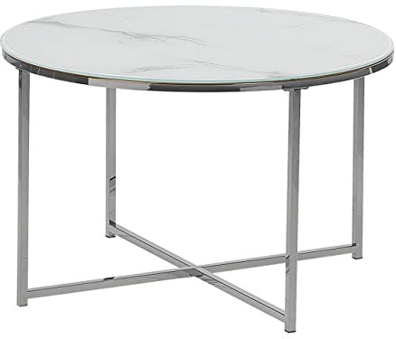 Beliani Glam Coffee Table Round Marble Effect White Silver Legs Modern ø 70 cm Quincy