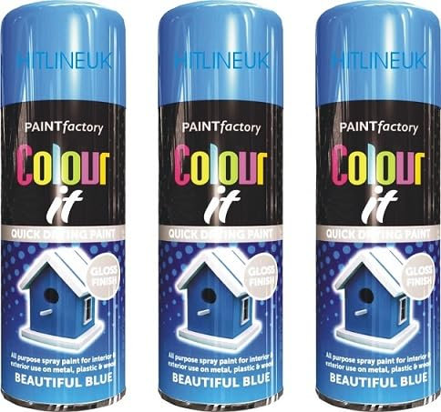 3 x 400ML Beautiful Blue Colour IT Gloss Finish Spray Paint Decorate Wood Metal Paint