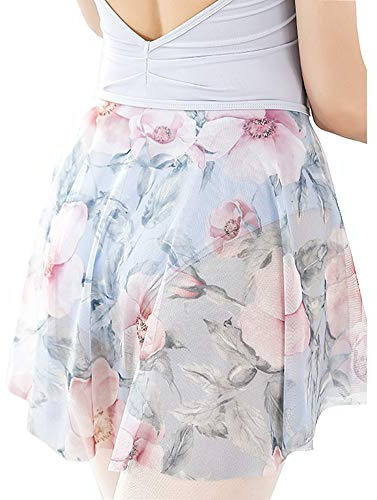 Women Watercolor Printed Ballet Skirt Dress Adult Female Body Dance Practice Skirts Chiffon Wrap Short Skirts (Printed)