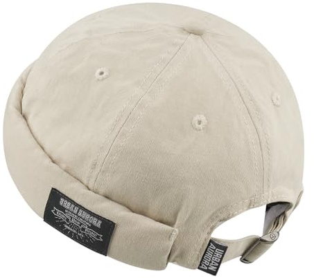 Clape Brimless Docker Cap Casquette sans Visière Bonnet Docker Coton Fashion Street Style Harbour Hat Casquette de Marin Beige GD30