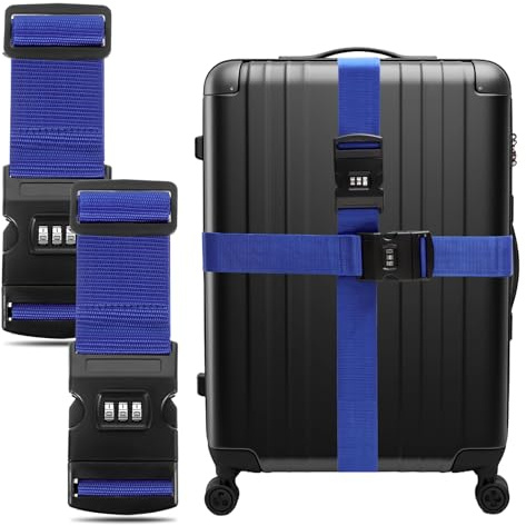 2 Pezzi Cinghia Valigia, Cinghia per Valigie con Chiusura a Combinazione Cintura per Bagaglio Accessori Viaggio(Blu)