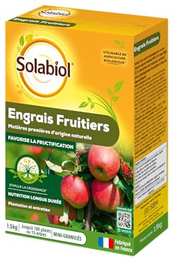 SOLABIOL Engrais Fruitiers - 1,5kg - Jusqu'à 180 plants - Stimulateur De Croissance - Nutrition Longue Durée - Utilisable En Agriculture Biologique SOFRUY15