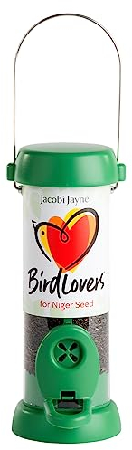 Bird Feeders For Small Birds - Jacobi Jayne® Bird Lovers™ Small Niger Seed Bird Feeder - Hanging Bird Feeder For Niger Seed - 0.5 Litre Capacity. Easy Clean Feeder With Quick Release Perches And Base