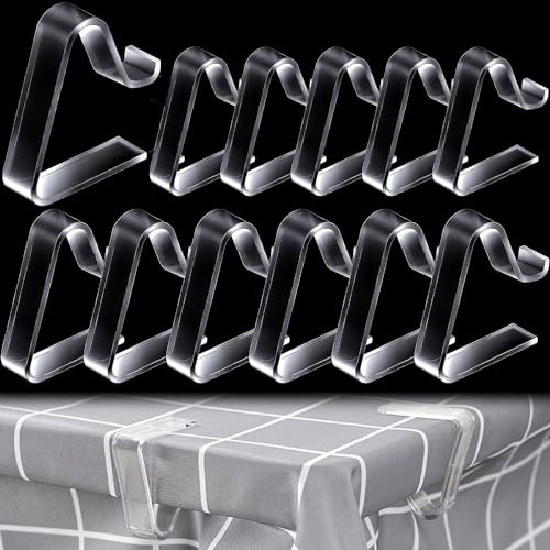 LSRVNM 12 Stück Tischdeckenklammern Transparente, Tischdeckenhalter aus Kunststoff, Tischklammern für Tischplatten 3,5-5,5cm, Tischdecke Clips für Draußen und Drinnen