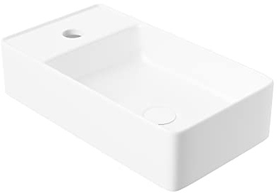 Eridanus - Lavabo de pared rectangular de cerámica blanca - Grifo a la izquierda para mueble de lavabo, aseos - Moderno para colocar sobre la encimera de tamaño pequeño