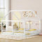 Kinderbett Bodenbett 180x200 cm für 2 Kinder, 2-in-1 Einzelbetten Hausbett 90x200 cm mit Rausfallschutz & Lattenrost, Holzbett Bettgestell Geschwister Bett Bodentief, Kiefernholz, Ohne Matratze, Weiß